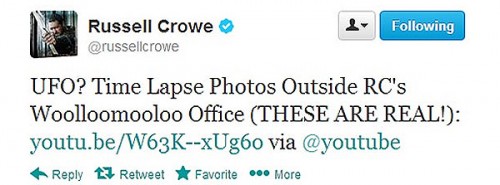 tweet de Russell Crowe Ufo 2013